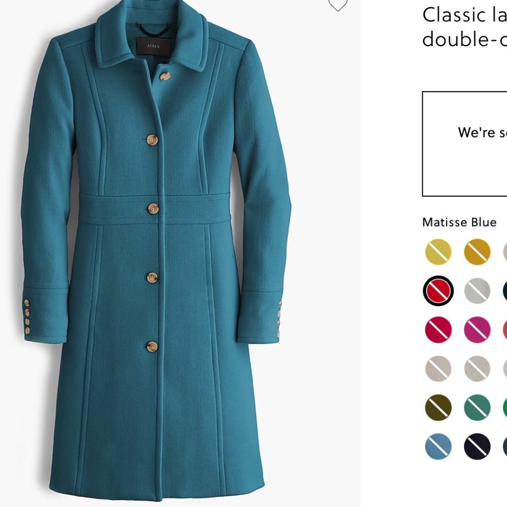 JCREW Lady day coat 4P Color Matisse blue